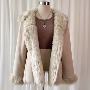Cream Faux Fur Jacket Jones New York Cropped Coat Winter Chic Women's M